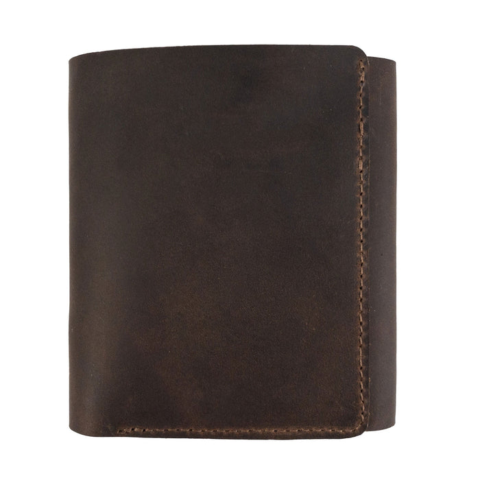 Front view of the Classic Trifold Wallet by Hide & Drink, made from rich Full Grain Leather. A perfect example of Artisan handmade quality, it's crafted using Small Batch Production methods in La Antigua Guatemala & Oaxaca, Mexico.