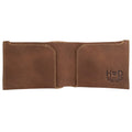 Close-up of the brown Hide & Drink Classic Wallet highlighting its quality materials and hand-stitched finish for a vintage look. Classic Wallet, Card Organizer, Money Holder, Vintage Pocket, Travel Accessories, Full Grain Leather, StockyardX, Small Batch Production, Hand Cut, Hand Sewn, Fire Branded, Artisan, Handmade in La Antigua Guatemala & Oaxaca Mexico.