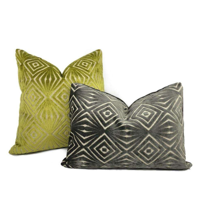 Antoni Seal Gray Geometric Cut Velvet Throw Pillow 16x16 18x18 20x20 22x22