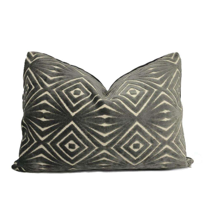 Antoni Seal Gray Geometric Cut Velvet Lumbar Pillow 12x18 12x20 12x24 14x20 16x26