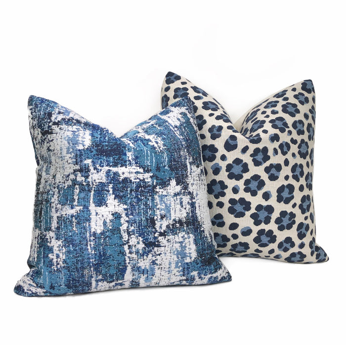 (CLEARANCE) Conti Ocean Blue & White Abstract Woven Texture Pillow Cover