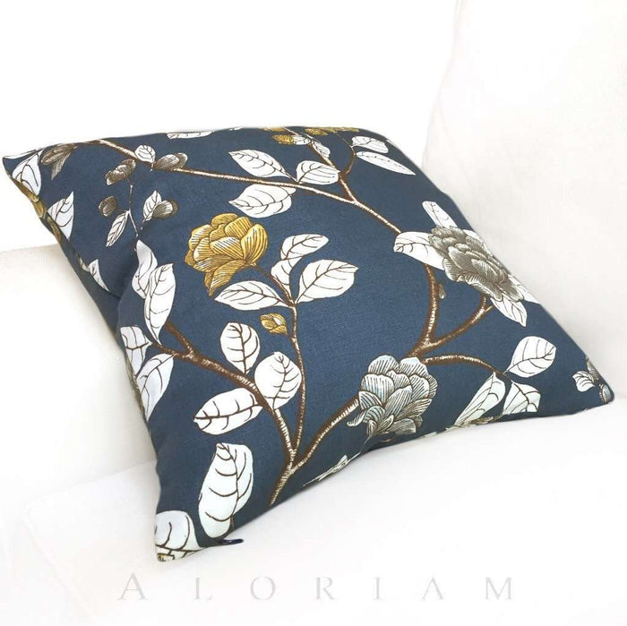 Dwell Studio Robert Allen Leda Peony Navy Blue White Yellow Floral Pillow Cover