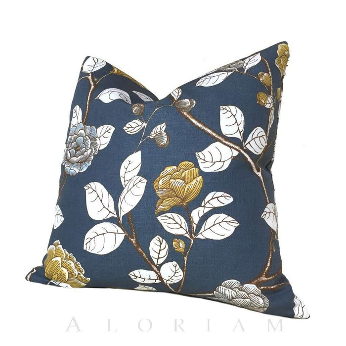 Dwell Studio Robert Allen Leda Peony Navy Blue White Yellow Floral Pillow Cover