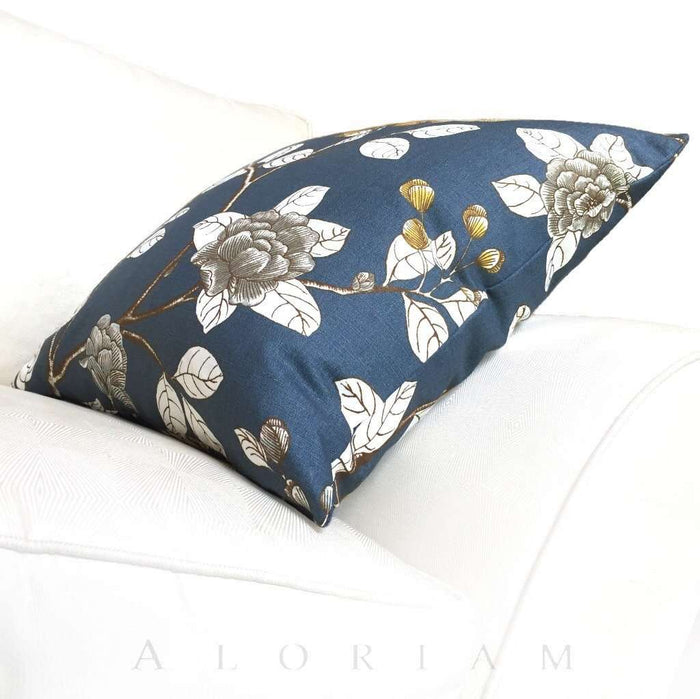 Dwell Studio Robert Allen Leda Peony Navy Blue White Yellow Floral Pillow Cover
