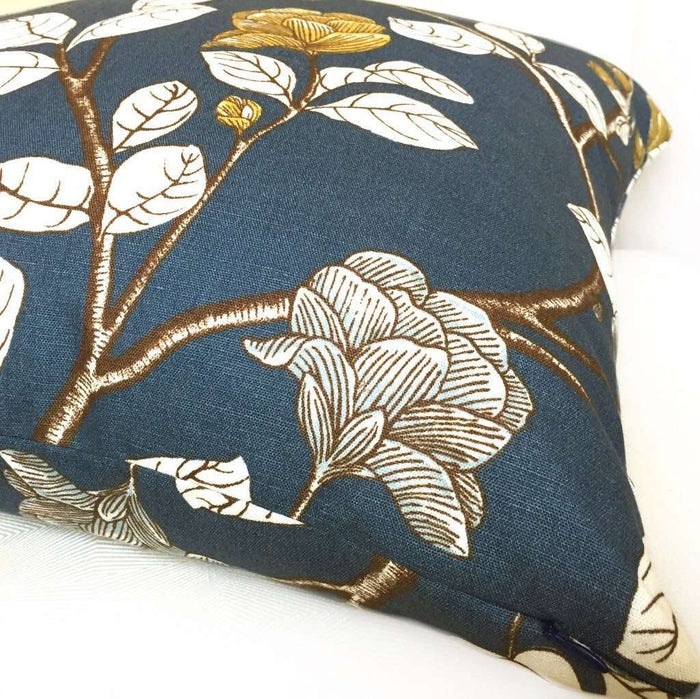 Dwell Studio Robert Allen Leda Peony Navy Blue White Yellow Floral Pillow Cover