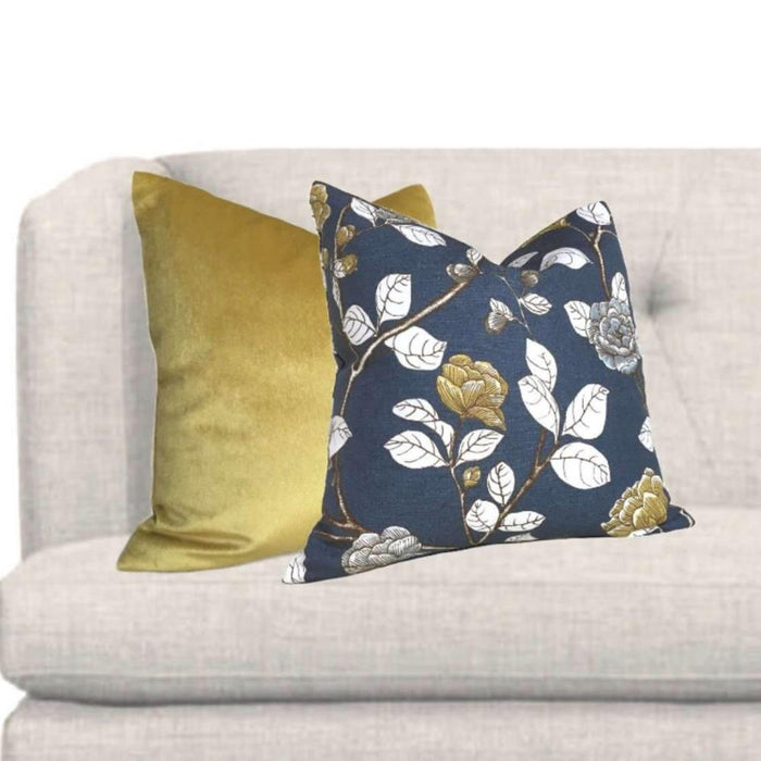 Dwell Studio Robert Allen Leda Peony Navy Blue Gray White Yellow Orange Pillow Cushion Cover Cushion Pillow Case Euro Sham 16x16 18x18 20x20 22x22 24x24 26x26 28x28 Lumbar Pillow 12x18 12x20 12x24 14x20 16x26 by Aloriam