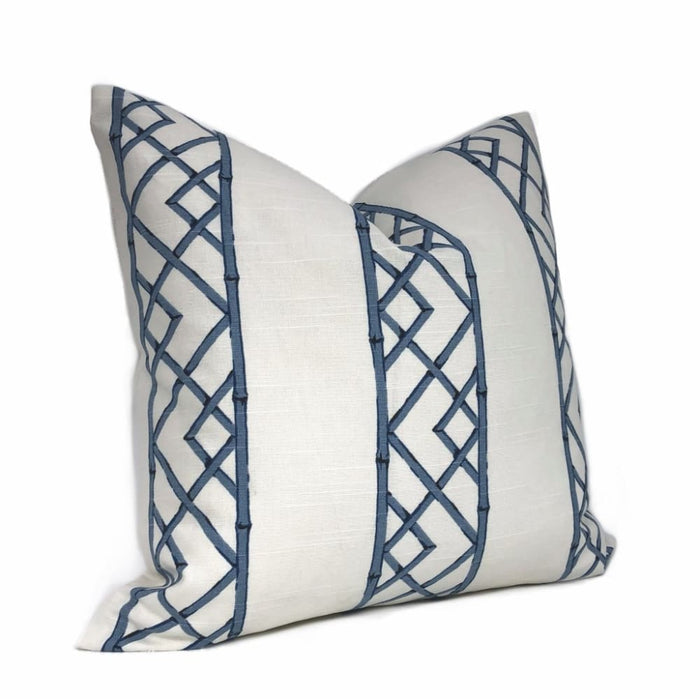 Kravet Latticely Ultramarine Blue White Trellis Linen Pillow Cover - Aloriam