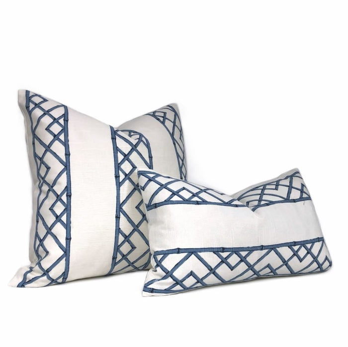 Kravet Latticely Ultramarine Blue White Trellis Linen Pillow Cover - Aloriam