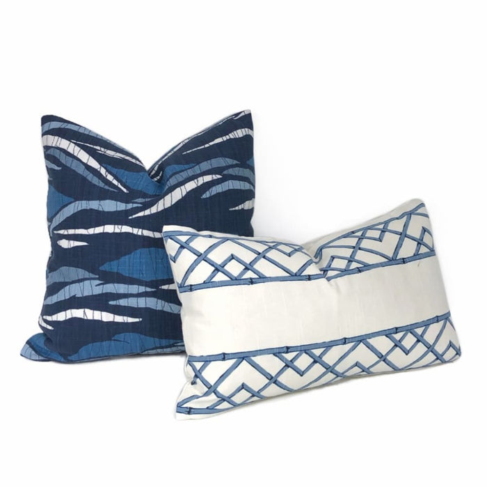 Kravet Latticely Ultramarine Blue White Trellis Linen Pillow Cover - Aloriam