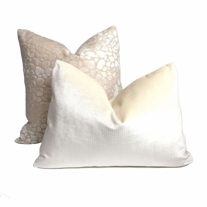 Malindi Cream Modern Animal Pebble Spot Velvet Lumbar Pillow 12x18 12x20 12x24 14x20 16x26ot Velvet
