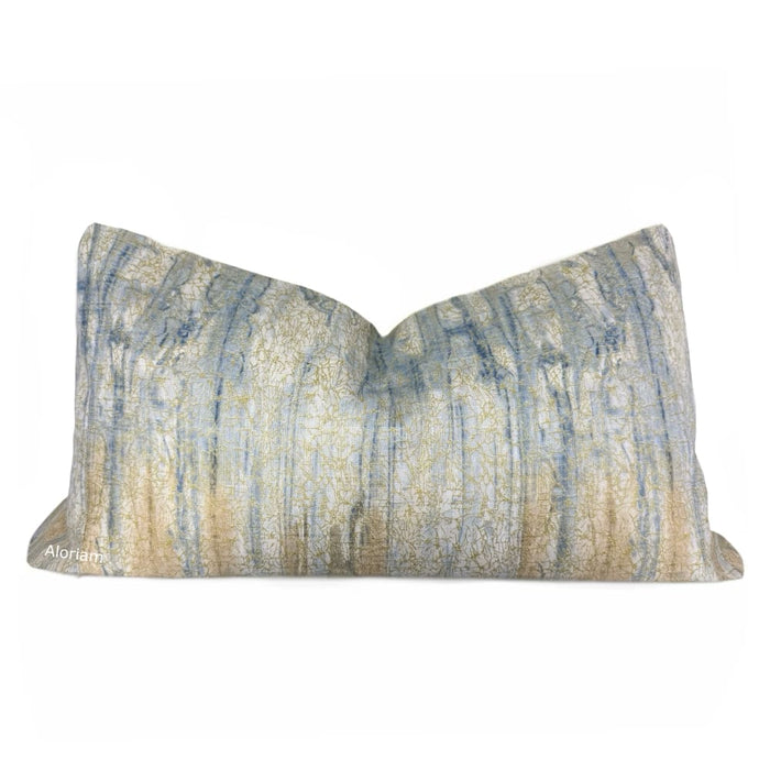 (CLEARANCE) Sitka Blue Cream Gold Abstract Linen Pillow Cover - Fits 14x26 insert (13x25 cover) / Pattern on 1 side - Aloriam