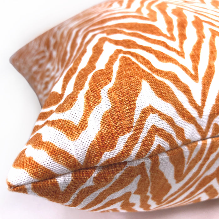 Tigra Orange White Animal Print Throw Pillow 16x16 18x18 20x20 22x22
