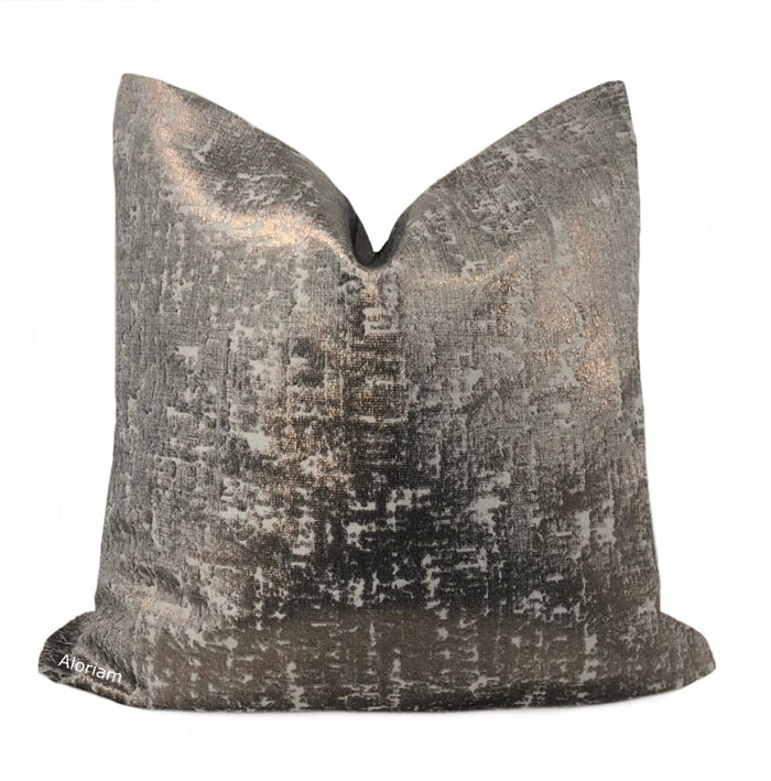 Zazie Luxe Metallic Copper & Gray Velvet Pillow Cover - Aloriam