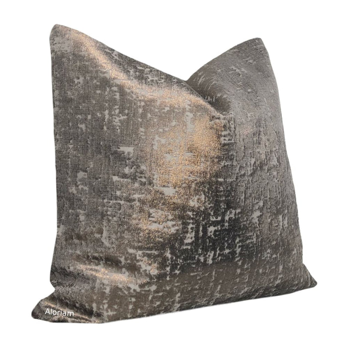 Zazie Luxe Metallic Copper & Gray Velvet Pillow Cover - Aloriam