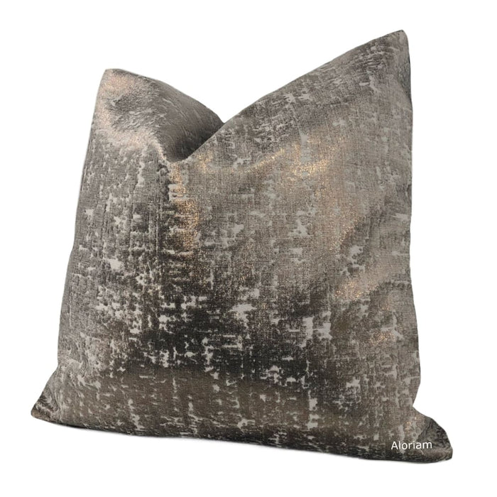 Zazie Luxe Metallic Copper & Gray Velvet Pillow Cover - Aloriam