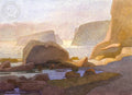 Coastal Tide Pool, watercolor painting by Carolyn Lord (American art). Fine art giclée print reproduction by California Watercolor for wall decor.