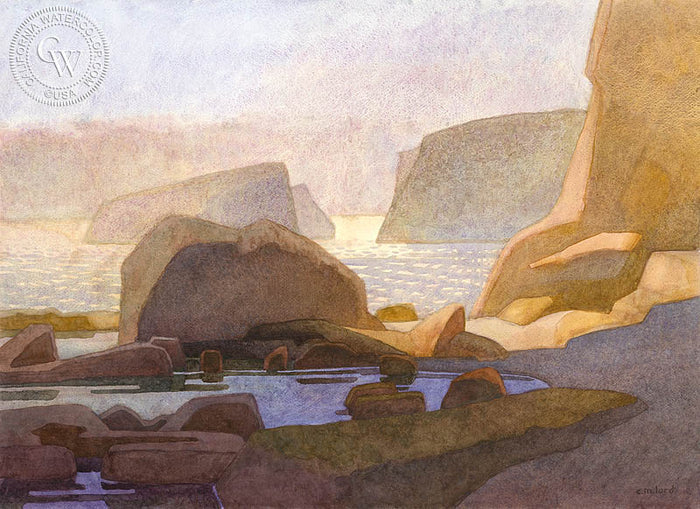 Coastal Tide Pool, watercolor painting by Carolyn Lord (American art). Fine art giclée print reproduction by California Watercolor for wall decor.