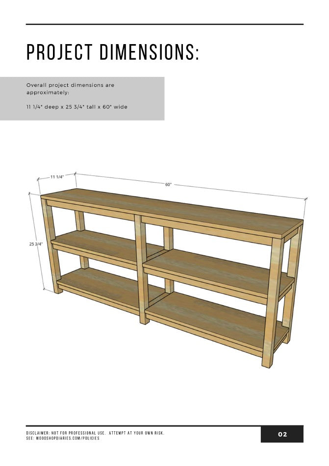 Console Shelf Sofa Table Plans