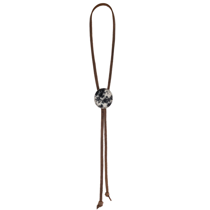 Handcrafted Cowboy Bolo Tie by Western Leather Works featuring a round shape and unique design, made of full grain leather. This artisan necktie accessory emphasizes small batch production and expert craftsmanship, handmade in La Antigua Guatemala & Oaxaca Mexico.