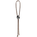 Handcrafted Cowboy Bolo Tie by Western Leather Works featuring a round shape and unique design, made of full grain leather. This artisan necktie accessory emphasizes small batch production and expert craftsmanship, handmade in La Antigua Guatemala & Oaxaca Mexico.