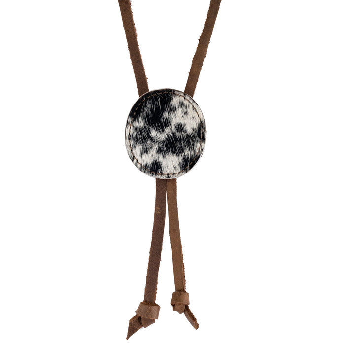 Stylish Cowboy Bolo Tie by Western Leather Works with round shape and full grain leather craftsmanship. This necktie costume accessory showcases artisan qualities through small batch production, hand cut, and hand sewn, handmade in La Antigua Guatemala & Oaxaca Mexico.
