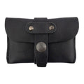 Front view of Hide & Drink's black Credit Card Holder, featuring durable Full Grain Leather. This artisan-crafted minimalist front pocket wallet adds elegance to your everyday essentials, embodying the artisan spirit of small batch production in La Antigua Guatemala.