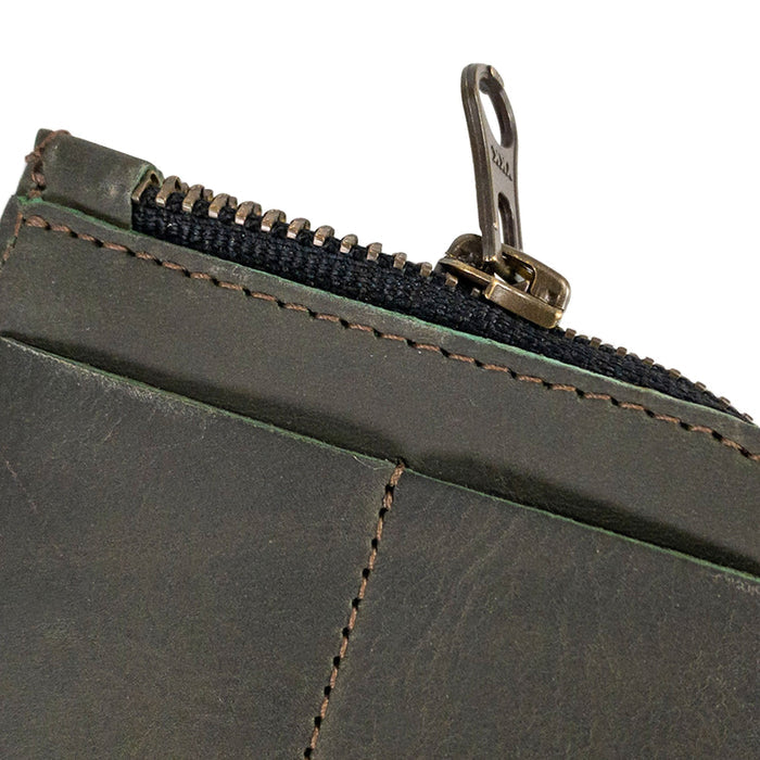Hide & Drink EDC Pocket Wallet displayed against a natural backdrop, emphasizing its artisan quality and full grain leather material.