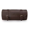 Cylinder Tool Roll for Motorcycle by Hide & Ride, featuring a stylish design in full grain leather. Perfect as a Circular Motorcycle Tool Bag, this universal saddlebag for motorcycle is hand cut and sewn, showcasing artisan craftsmanship made in La Antigua Guatemala. Durable and practical, it serves as an ideal fork bag for bikers.