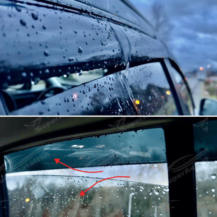 Fits Ford Edge ST trims 2015, 2016, 2017, 2018, 2019, 2020, 2021, 2022, 2023, 2024 rain guard deflectors by SuperAutoUSA.