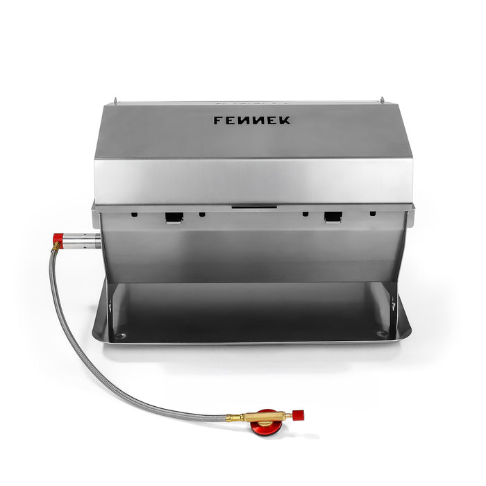FENNEK Gasgrill mit montiertem Edelstahldeckel zugeklappt