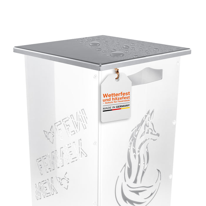 Der Deckel für die FENNEK Feuersäulen liegt auf der FENNEK Standard Feuersäule auf. Er ist erhältlich als Stahl oder Edelstahlvariante. Natürlich Made in Germany.