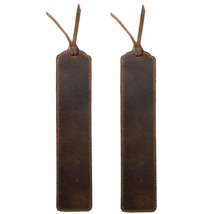 Deluxe Long Bookmark (2 Pack) from Hide & Drink featuring a set of 2 long bookmarks with rope, designed as a reversible page marker. A classic book or journal accessory for reading lovers, crafted from full grain leather, showcasing stockyardX, small batch production, hand cut, hand sewn, fire branded, artisan quality, handmade in La Antigua Guatemala & Oaxaca Mexico.