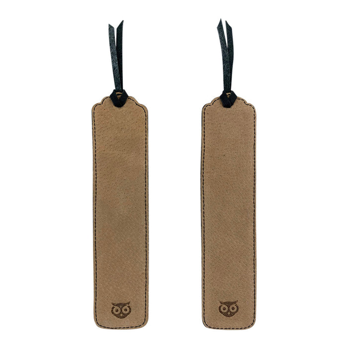 Deluxe Long Bookmark (2 Pack) from Hide & Drink with two light brown bookmarks displayed. A perfect reversible page marker and classic accessory for reading lovers, crafted from full grain leather, showcasing stockyardX, small batch production, hand cut, hand sewn, fire branded, artisan quality, handmade in La Antigua Guatemala & Oaxaca Mexico.