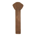The front view of Hide & Drink's tan Dog Bookmark made from Full Grain Leather, showcasing a cute dog face design. This handmade bookmark exemplifies craftmanship from small batch production and fire branding, made in La Antigua Guatemala & Oaxaca Mexico.