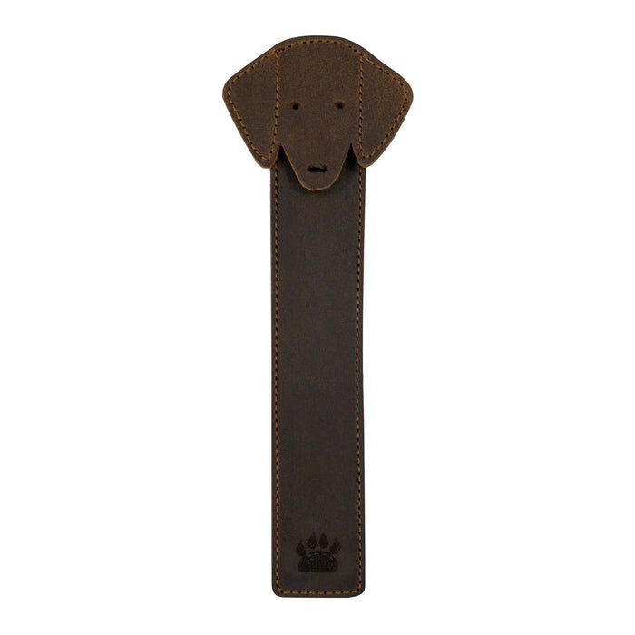 Taco Dog Dog Bookmark featuring a cute dog head design made from full grain leather, perfect for marking pages in any book. This rustic colored, soft and durable bookmark makes a great gift for book and dog lovers, showcasing artisan craftsmanship with small batch production, hand cut and hand sewn in La Antigua Guatemala.