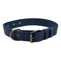 Long view of Taco Dog Black Leather Dog Collar showcasing its sleek design in full grain leather, ideal for medium to large dogs. Features an adjustable buckle and sturdy metal D ring, handcrafted in La Antigua Guatemala.