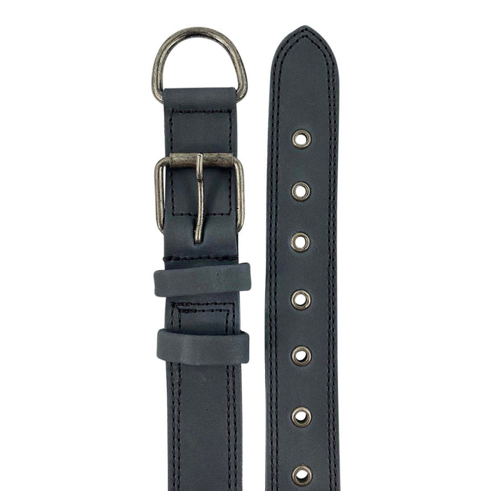 Side view of Taco Dog Black Leather Dog Collar displaying its premium craftsmanship in full grain leather, perfect for medium to large dogs. Features sturdy metal D ring, handcrafted in La Antigua Guatemala.