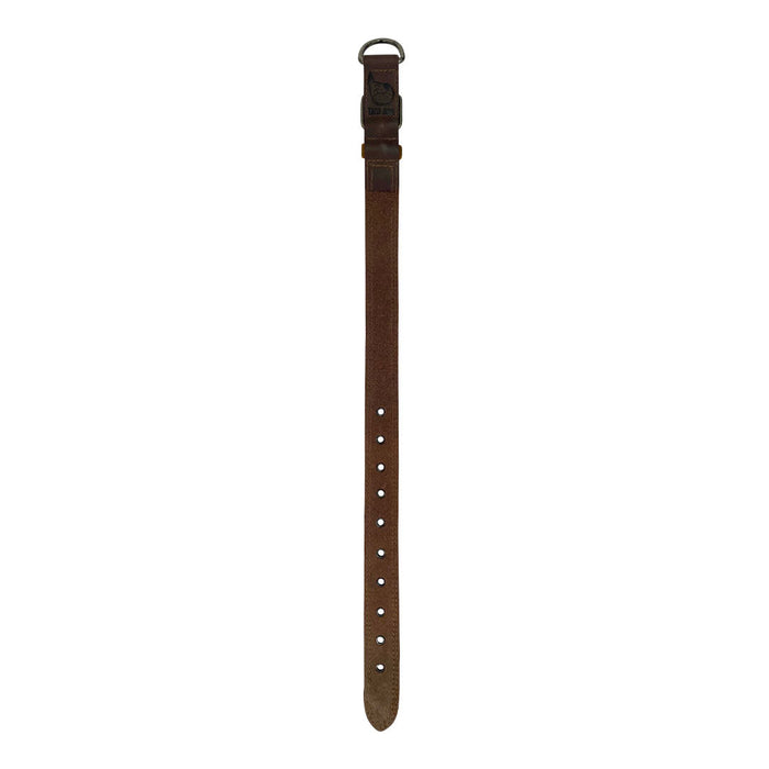 Another angle of Taco Dog Rustic Leather Dog Collar showing the smooth surface and sturdy construction, perfect for robust medium to large dogs. Handcrafted by artisans in La Antigua Guatemala.