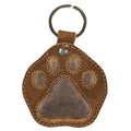 Adorable Dog Paw Keychain by Taco Dog, crafted from full grain leather, featuring a stitched design, ideal as a key ring fob. Cute stitched pet holder charm pendant gift with split keyring included. This artisan keychain is handmade in La Antigua Guatemala & Oaxaca Mexico, showcasing small batch production.