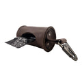 Stylish Doggie Bag Dispenser by Hide & Drink featuring a thick full grain leather poop bag holder with a brass metal clip for easy attachment, perfect for dog walkers. Handmade in La Antigua Guatemala, this elegant waste bag holder is crafted through small batch production, hand cut and sewn by artisans, and fire branded, ensuring high quality.