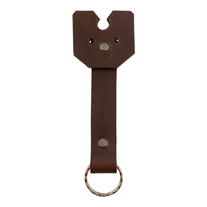 Handmade Doggy Fob Keychain from Taco Dog, showcasing a cute and functional design perfect for dog lovers. This durable, lightweight accessory features a keyring and is crafted from full grain leather. A great gift for dog enthusiasts, it highlights small batch production methods, and is carefully made by artisans in La Antigua Guatemala.