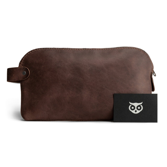 Dopp Kit Utility Bag by Hide & Drink demonstrating quality and functionality in a stylish design. This artisan Dopp Kit Utility Bag is perfect for cords & chargers and made from full grain leather with small batch production values, handcrafted in La Antigua Guatemala & Oaxaca Mexico.