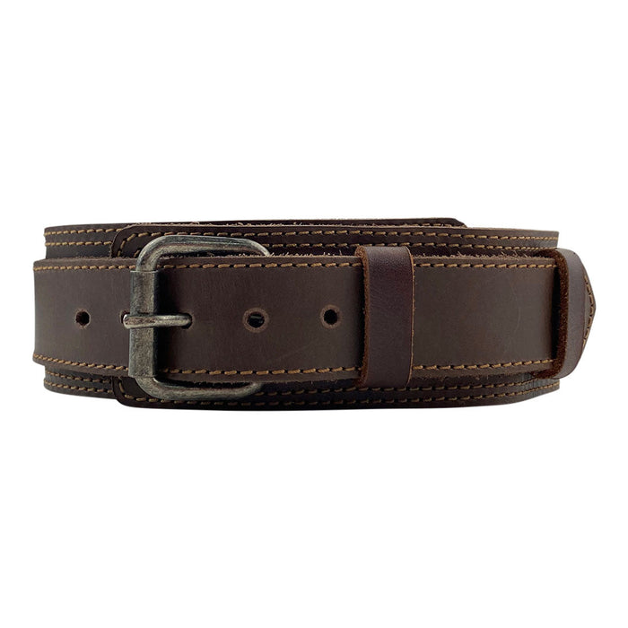 Robust Double Layer Dog Collar from Taco Dog, made with thick full grain leather for large dogs, providing 6 adjustable holes and heavy-duty metal hardware. This artisan collar is a safe and durable pet accessory, handmade through meticulous craftsmanship in La Antigua Guatemala.