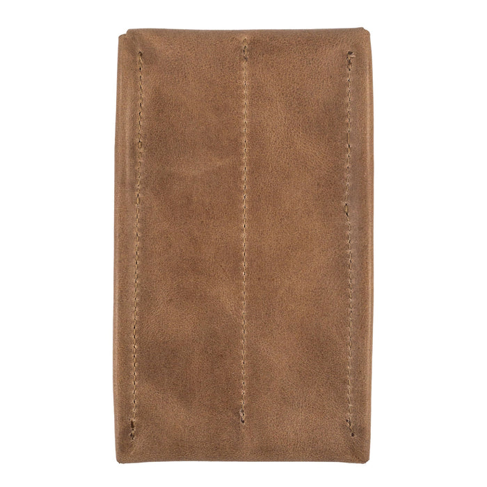 Front view of the Double Pen Case made by Leather Worx, showcasing its Full Grain Leather texture. This artisan-crafted accessory is perfect for storing pens and reflects the commitment to small batch production with hand cut and hand sewn details, all handmade in La Antigua Guatemala & Oaxaca Mexico.