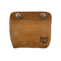 Front view of Hide & Drink's Double Snap Pouch in soft tan leather, showcasing its utility as a coin purse and cash & card holder. This artisan-crafted full grain leather product is made in La Antigua Guatemala.