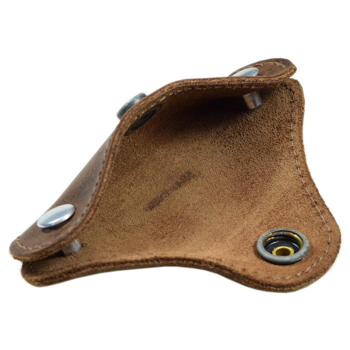 Interior of Hide & Drink's Double Swiss Knife Key Holder in brown Full Grain Leather, featuring a handmade design perfect for organizing multiple keys. This artisan-crafted piece showcases small batch production techniques and meticulous hand sewing.