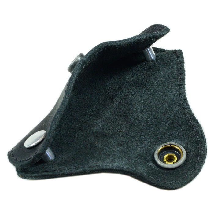 Side view of Hide & Drink's Double Swiss Knife Key Holder in black Full Grain Leather, ideal for organizing multiple keys. This artisan-made product features hand cut, hand sewn details, reflecting small batch production principles.