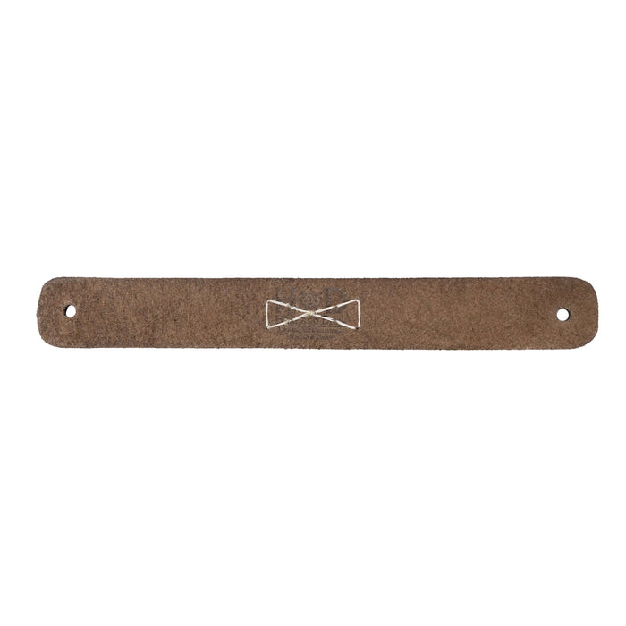 A light brown Rectangular Drawer Handle with Bowtie Stitching Design, made from soft full grain leather by Hide & Drink. This individual handle is part of the stylish 4 Pack providing handcrafted elegance from La Antigua Guatemala & Oaxaca Mexico.