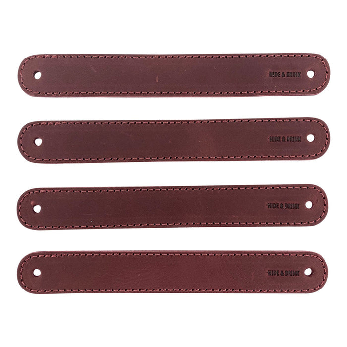 Hide & Drink Drawer Handles (4pk) displaying the elegant design of leather handles, perfect for home decor. Easy to install and crafted with a focus on durability and style.