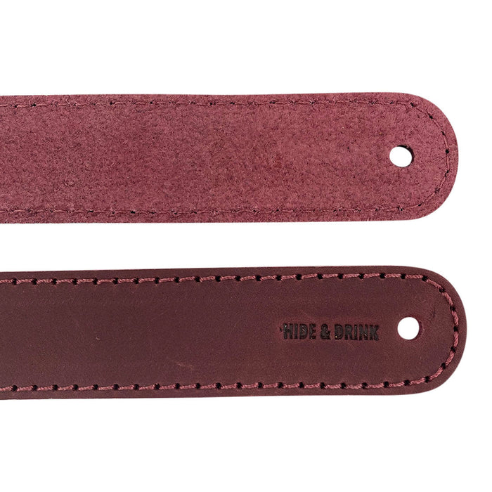 Hide & Drink Drawer Handles (4pk) displaying a set of artisan leather handles, illustrating their quality and craftsmanship. Perfect for easy installation in your home decor.
